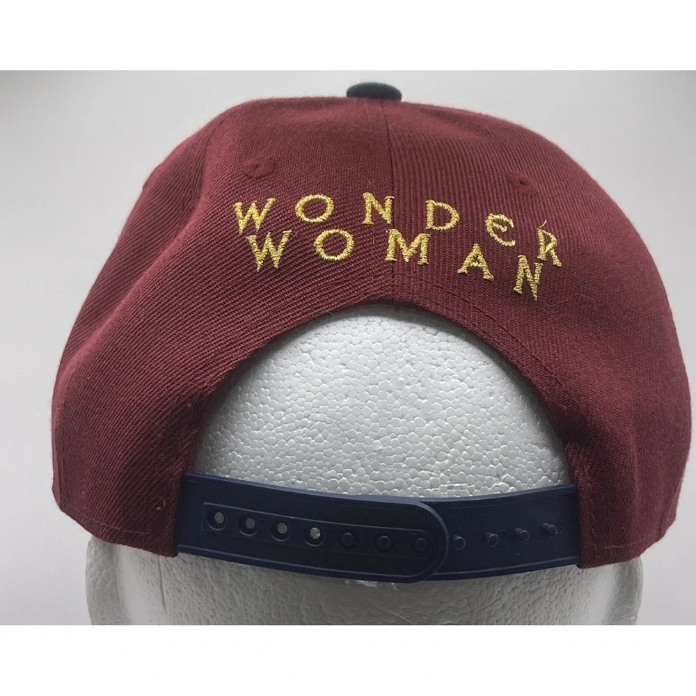 DC Comics Wonder Woman Snapback Hat Women OS Burgundy‎ Gold Splatter Cap